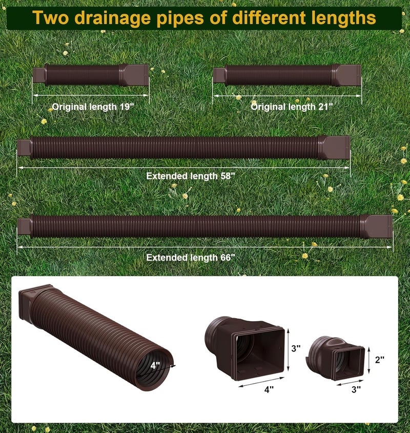 Ogutter Rain Gutter Downspout Extensions, Downspout Extender for Rainwater Drainage Flexible, Extendable 58"+66" Down Spout Drain Extension Pipes (2 Pack, Brown) - Image 3